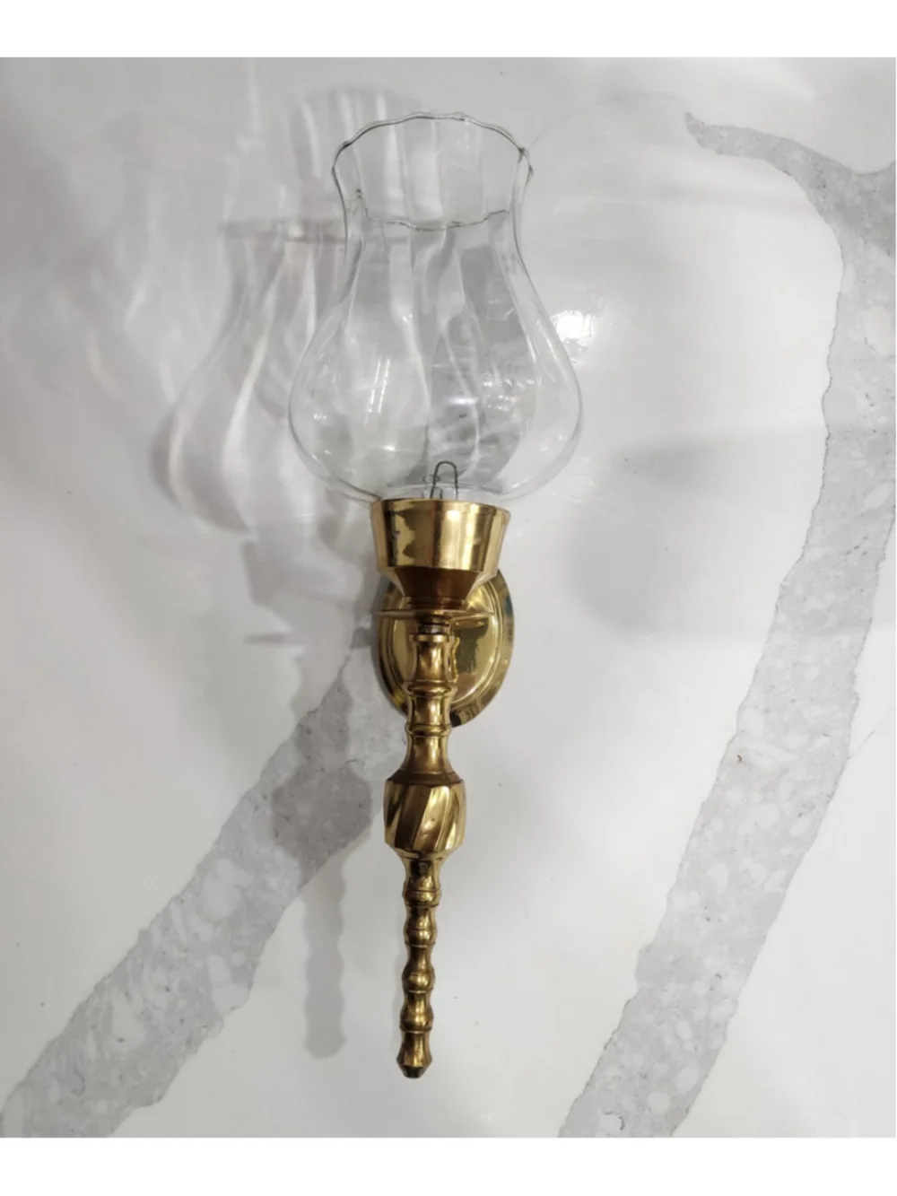 Vintage Solid Brass Wall Sconce Hurricane Lamp Candle Holder Glass Shade India